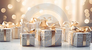 white and gold gift boxes with gift tags