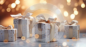 white and gold gift boxes with gift tags