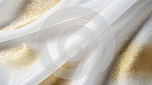 White Gold Glitter Shiny Silk Satin Fabric Texture Winter Christmas Background