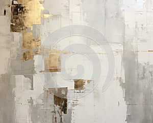 White and Gold Large Strokes of Paint, Fashionable art Design of an Abstract Painting on Canvas
