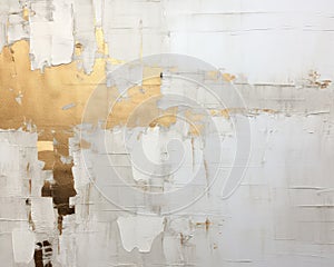 White and Gold Large Strokes of Paint, Fashionable art Design of an Abstract Painting on Canvas