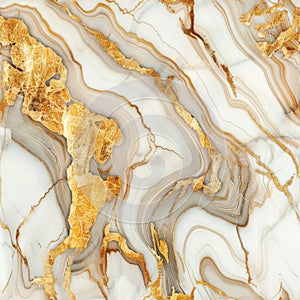 White Gold Marble Seamless Pattern, Luxury Granite Texture Background with Golden Waves