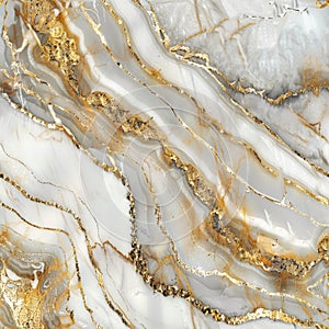 White Gold Marble Seamless Pattern, Luxury Granite Texture Background with Golden Waves