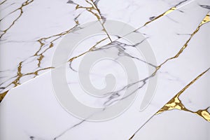 White and gold marble slabs background. Stone texture composition. Backdrop for food photography.
