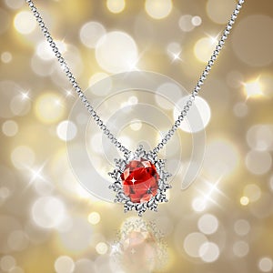 Golden necklace with ruby and diamonds