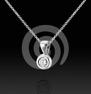 White gold pendant with huge diamond on black background