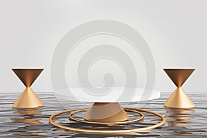 White and gold platform floating on water, mockup for product display