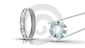 White Gold Ring Decorated Diamonds Round Vector