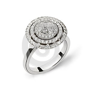 White gold ring with white diamonds for gift or ma