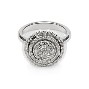 White gold ring with white diamonds for gift or ma