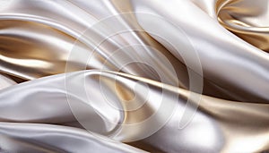 White and gold silk fabric with soft waves and silky texture
