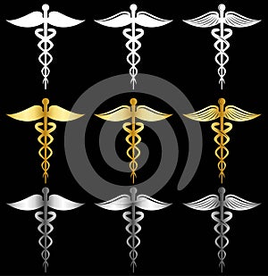 White gold  and silver Caduceus as a symbol of medicine vector set photo