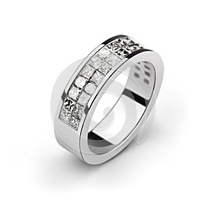 White gold wedding ring with white diamonds, cut p