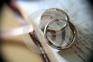 White gold wedding rings on bible