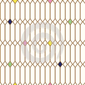 White and gold window grids with diamond seamless vector background. Geometric pattern with stripes.