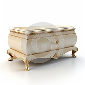 White And Gold Wooden Chest Of Drawers: Realistic Still-life 3d Render