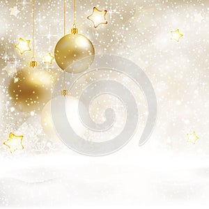 White golden Christmas background with baubles