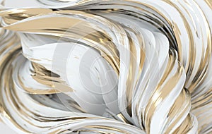 White and golden dynamic abstract twisted shape. 3d render vawe, spiral. Computer generated geometric illustration