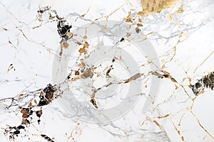 White and golden marble surface, abstract background, ai generated