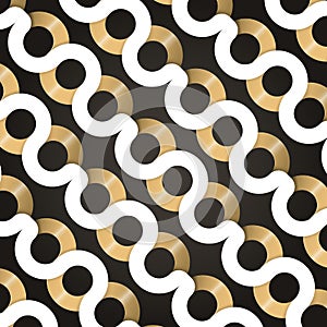 White and golden wavy geometric pattern. Curvy abstract background.