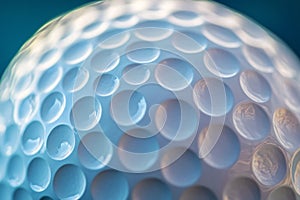 White golf ball with dimples reflecting light on textured surface, creating abstract pattern