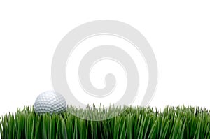 A white golf ball in green grass