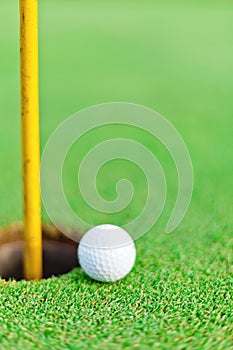 White golf ball on putting green