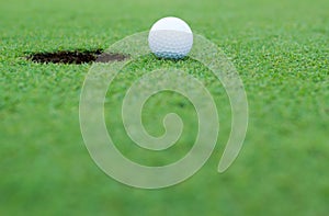 White golf ball on putting green