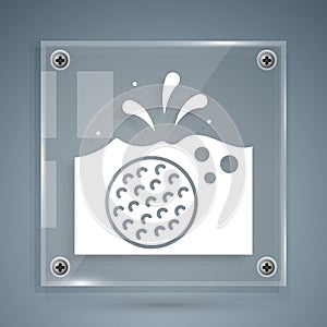 White Golf ball in water icon isolated on grey background. Square glass panels. Vector