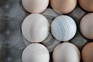 White golf balls in the box for eggs decoration