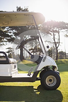 White golf buggy on field