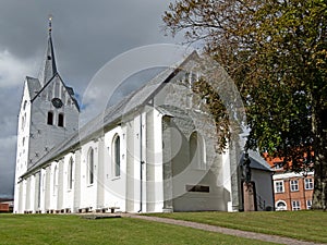 White gothic brick church in Thisted, Denmark