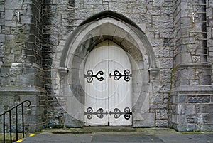 A white gothic door in Limerick