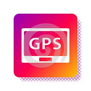 White Gps device with map icon isolated on white background. Square color button. Vector Illustration