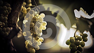 White Grapes Old Photo, Grape Vintage Postcard, Abstract Generative Ai Illustration