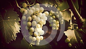 White Grapes Old Photo, Grape Vintage Postcard, Abstract Generative Ai Illustration