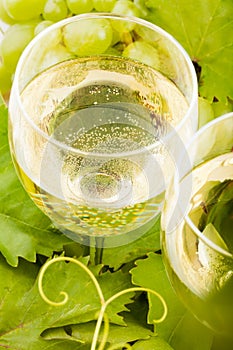 White grapes wine glass