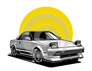 white and gray 90s car tone vector in bright backdrop illustration graphic design vector