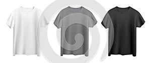 White, gray and black t-shirts isolated on white background