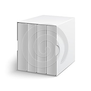 White gray box cover with group of blank books