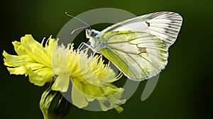 White And Gray Butterfly On Yellow Flower: Petzval 85mm F22 Photography