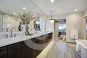 White and gray calcutta marble bathroom design photo