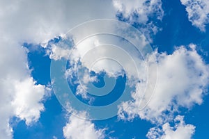 White and gray clouds in blue sky.nice day during the hot spring or summer season.copy space