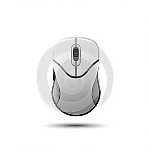 White and gray computer mouse with a sleek, ergonomic design. The top surface