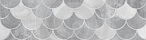 White gray grey concrete cement vintage Fish scale tiles texture background banner panorama