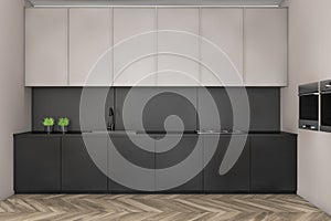 White and gray kitchen with countertops