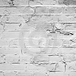White gray light damaged rustic brick wall texture square pattern background