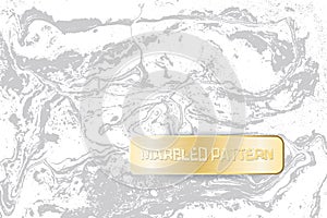 White and gray marble pattern. Light marbling texture. Decorative marbled background with gold banner. Vector