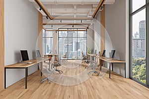 White and gray open space office interior