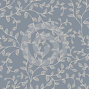 White and gray seamless leaves wallpaper